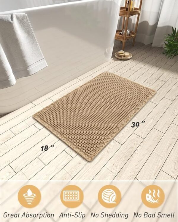 AMOAMI Upgraded Waffle Bath Mat, Super Absorbent Non Slip Bath Mats for Bathroom Floor, Machine Washable Bathroom Rugs with Tassels, Rubber Backed Bathroom Mats, Ultra Soft, 18" x 30", Brown - Image 6
