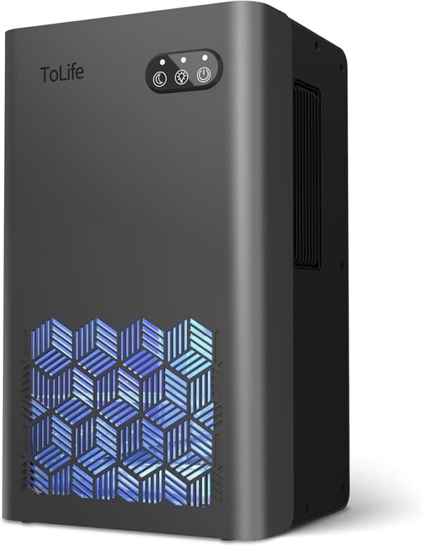 ToLife Dehumidifier, 95 OZ Water Tank, 1000 sq.ft Dehumidifiers for Home Bedroom Basement Bathroom with Auto Shut Off, 7 Colors LED Light,Grey