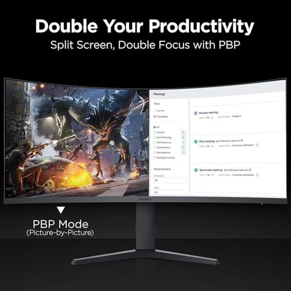 KOORUI 34-inch Ultrawide Curved WQHD 3440×1440 Gaming Monitor, 165Hz 144Hz Curved 1000R- PIP/PBP, 1ms(MPRT) with DisplayHDR 400, DCI-P3 90% Color Gamut, FreeSync Premium, HDMI/DisplayPort, 34E6UC - Image 3