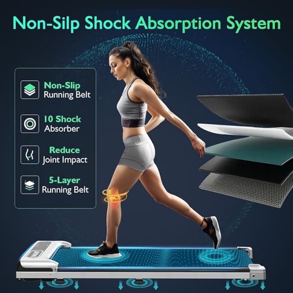 Under Desk Treadmill, Walking Pad for Home and Office, 2.5 HP Portable Walking Jogging Running Machine with Remote Control and LED Display, Sliver - Image 2