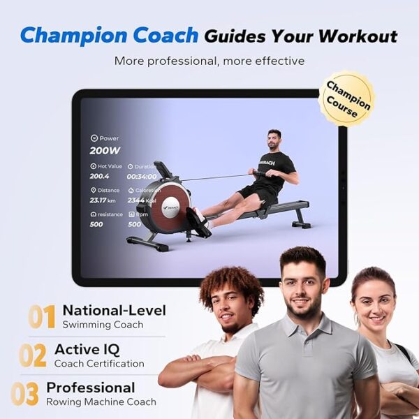 MERACH Rowing Machine, Magnetic Rower Machine for Home, 16 Levels of Quiet Resistance, Dual Slide Rail with Max 350lb Weight Capacity, App Compatible - Image 2