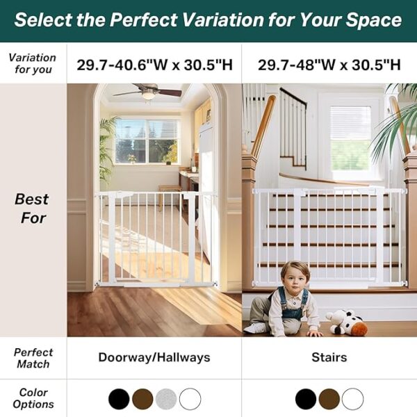 Cumbor 29.7-40.6" Baby Gate for Stairs, Mom's Choice Awards Winner-Dog Gate for Doorways, Pressure Mounted Self Closing Pet Gates for Dogs Indoor, Durable Safety Child Gate with Easy Walk Thru Door - Image 4
