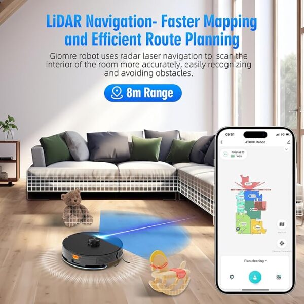 3-in-1 Robot Vacuum and Mop Combo, Self Emptying Station for 60 Days, Robotic Vacuum Cleaner with LiDAR Navigation & Max Strong 5000Pa Suction, 2.4G WiFi/Alexa/App Control, Self-Charging Base - Image 5
