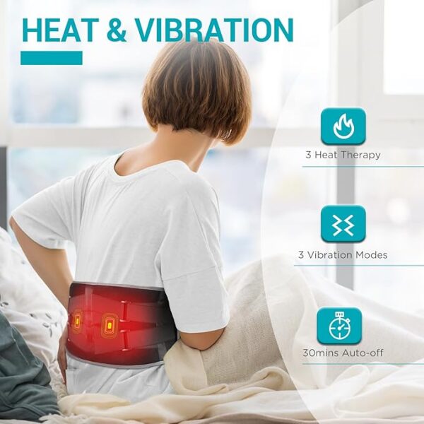 Comfytemp Cordless Heating Pad with Massager for Back Pain Relief, Portable Lower Back Massager FSA HSA Eligible, Wearable Heating Pads for Cramps with 3 Heat, Auto-Off, Birthday Gifts for Mom Dad 58" - Image 4
