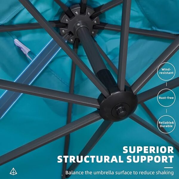PURPLE LEAF 10 Feet Patio Umbrella Outdoor Cantilever Square Umbrella Aluminum Offset Umbrella with 360-degree Rotation for Garden Deck Pool Patio Turquoise Blue - Image 4