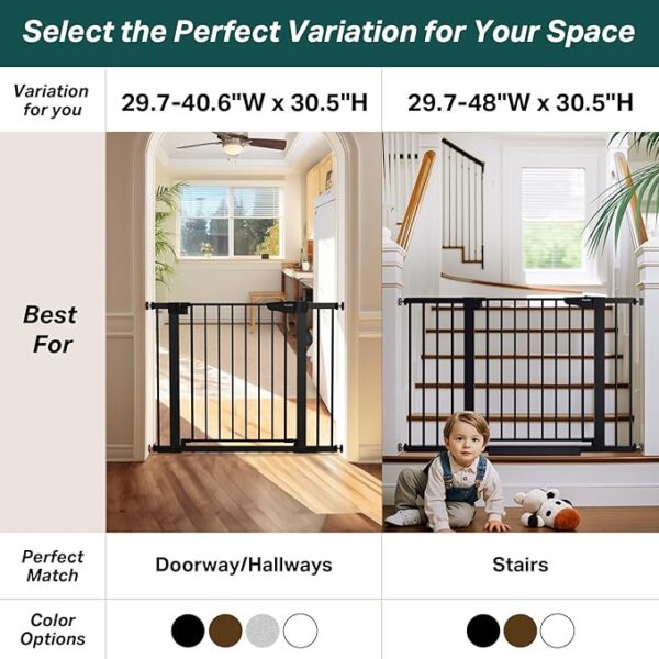 Cumbor 29.7-40.6" Baby Gate for Stairs, Mom's Choice Awards Winner-Dog Gate for Doorways, Pressure Mounted Self Closing Pet Gates for Dogs Indoor, Durable Safety Child Gate with Easy Walk Thru Door - Image 4