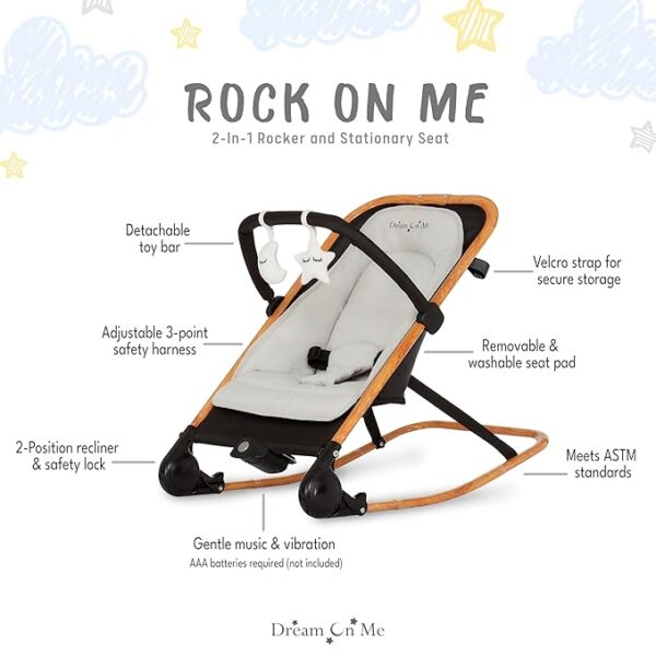 Rock With Me 2-in-1 Baby Rocker and Stationary Seat, Baby Rocker Seat for Infant with Removable Toy Bar, Baby Rocker Chair with Soothing Music & Vibration, 0-6 Months, Upto 20 Lb - Image 4