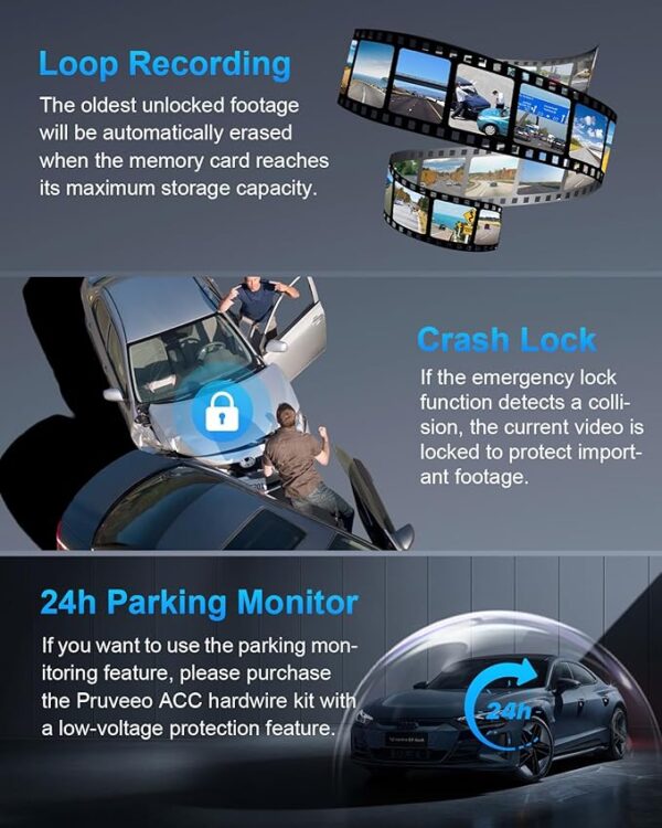 PRUVEEO 360 Degree View 4 Channel Dash Cam Front and Rear Inside Left Right, Dash Camera for Cars, Built-in GPS WiFi Night Vision, 24/7 Recording Parking Mode Monitor, Free 128G Card - Image 4