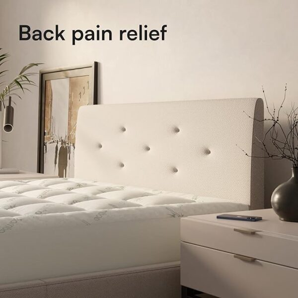 Ultra Soft Full Size Mattress Topper - Viscose Made from Bamboo Pillow Top Mattress Pad for Back Pain Relief - Naturally Cooling for Hot Sleepers, Green - Image 5