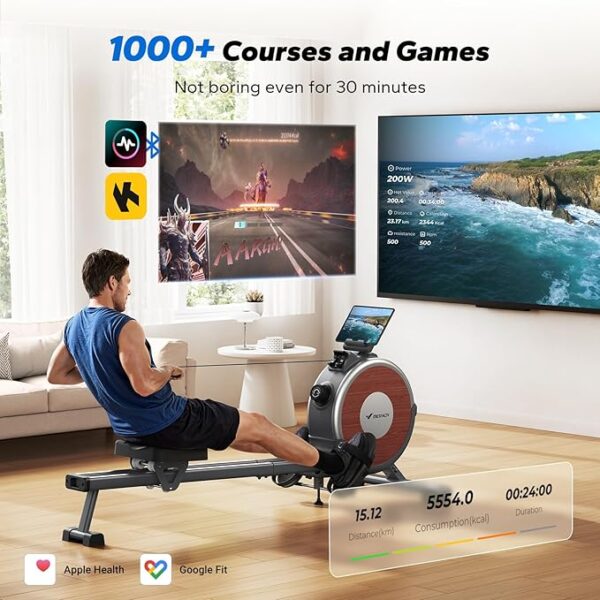 MERACH Rowing Machine, Magnetic Rower Machine for Home, 16 Levels of Quiet Resistance, Dual Slide Rail with Max 350lb Weight Capacity, App Compatible - Image 3