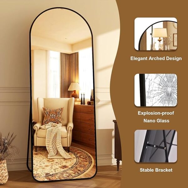 HARRITPURE 64"x21" Arched Full Length Mirror Floor Mirrors with Aluminum Alloy Frame Free-Standing Wall Mounted or Leaning Large Bedroom Dressing Mirror Modern & Contemporary Decor for Home,Black - Image 5