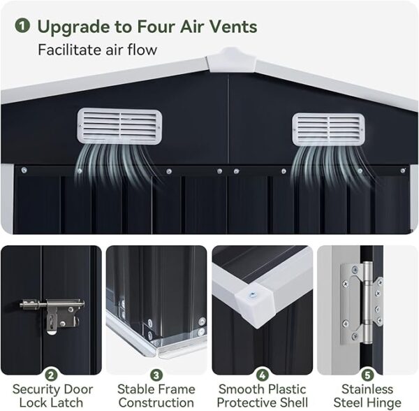 Aoxun 10x12 FT Outdoor Storage Shed, Steel Utility Tool Shed Storage House with Door & Lock, Metal Sheds Outdoor Storage for Garden Patio Lawn Poolside, Black - Image 5
