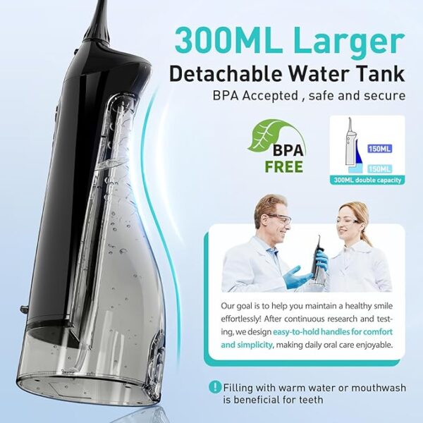 COSLUS Water Dental Flosser Teeth Pick: Portable Cordless Oral Irrigator 300ML Rechargeable Travel Irrigation Cleaner IPX7 Waterproof Electric Flossing Machine for Teeth Cleaning C20(F5020E) - Image 5