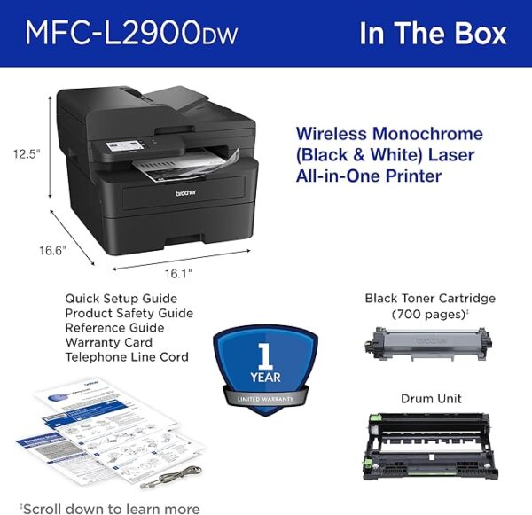 Brother MFC-L2900DW Wireless Compact Monochrome All-in-One Laser Printer with Duplex Copy & Scan, Fax, Black & White | Includes Refresh Subscription Trial(1) - Image 3