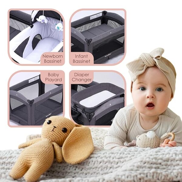 Pamo Babe Deluxe Nursery Center Portable Playpen Foldable Playard for Baby and Toddler Mattress, Changing Table for Newborn(Black) - Image 2