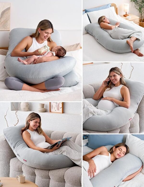 Momcozy Pregnancy Pillows with Cooling Cover, U-Shaped Full Body Maternity Pillow for Side Sleepers 57 Inch - Support for Back, Hip, Belly, Legs for Pregnant Women - Image 3