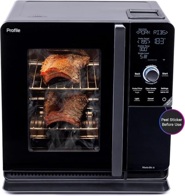 GE Profile™ Smart Indoor Pellet Smoker, with Active Smoke Filtration, 5 Smoke Control Settings, WiFi Connected, Electric, Countertop BBQ Appliance, Black