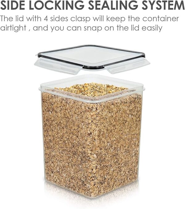 Vtopmart 4 PCS Large Food Storage Containers 5.2L / 175oz, 4 Pieces BPA Free Plastic Airtight Canisters for Flour, Sugar, Baking Supplies, Rice with Lids, 4 Measuring Cups and 24 Labels, Black - Image 3