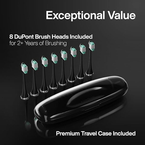 Aquasonic Black Series Ultra Whitening Toothbrush – ADA Accepted Electric Toothbrush- 8 Brush Heads & Travel Case – 40,000 VPM Electric Motor & Wireless Charging - 4 Modes w Smart Timer - Image 3