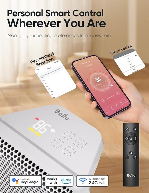 Ballu Mica Infrared Space Heater Indoor Use,1500W Electric Panel Heater with Program Thermostat,Wifi App Control,Portable Stand Wall Mount Room Heater for Large Room Energy Efficient,Work with Alexa - Image 5
