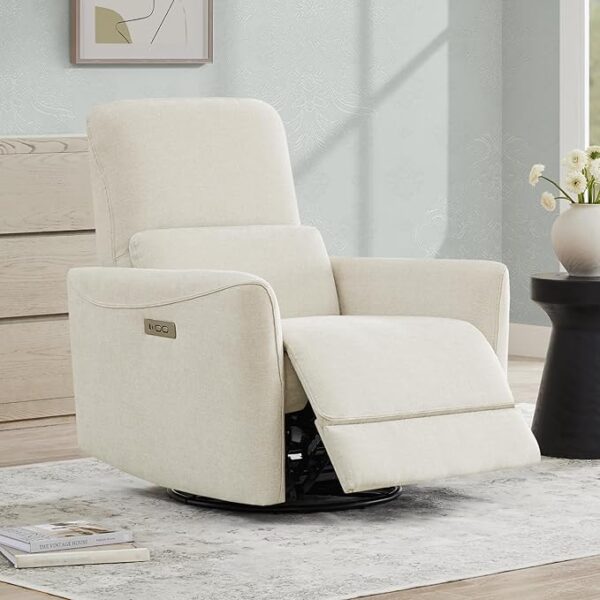 CHITA Power Recliner Chair Swivel Glider, FSC Certified Upholstered Living Room Nursery Reclining Sofa Chair with Lumbar Support, Linen - Image 5