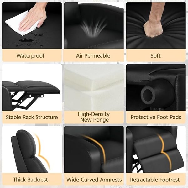 Yaheetech Recliner Chair PU Leather Recliner Sofa Home Theater Seating with Lumbar Support Overstuffed High-Density Sponge Push Back Recliners Armchair for Living Room - Image 2