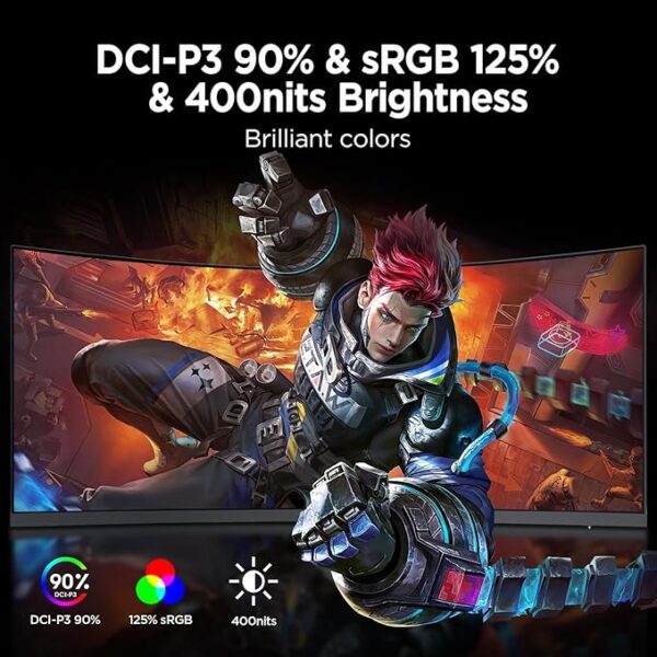 KOORUI 34-inch Ultrawide Curved WQHD 3440×1440 Gaming Monitor, 165Hz 144Hz Curved 1000R- PIP/PBP, 1ms(MPRT) with DisplayHDR 400, DCI-P3 90% Color Gamut, FreeSync Premium, HDMI/DisplayPort, 34E6UC - Image 2