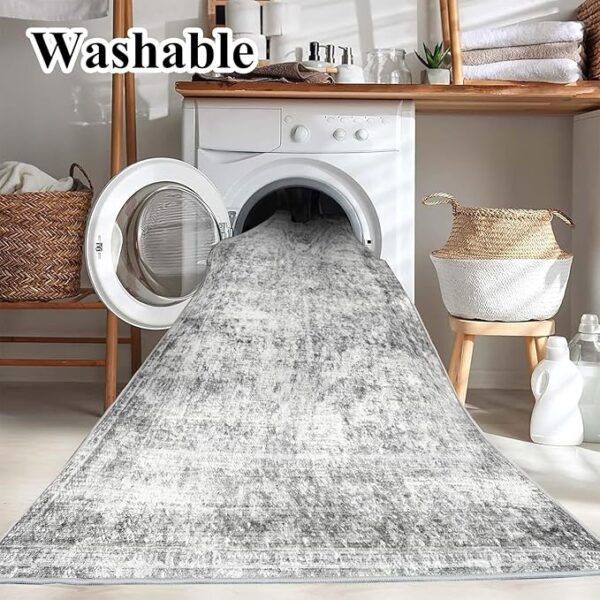 Area Rug 8x10 Washable Rug Gray Vintage Traditional Mat Distressed Indoor Foldable Thin Retro Accent Floral Non Slip Carpet Living Room Dining Room Office - Image 5