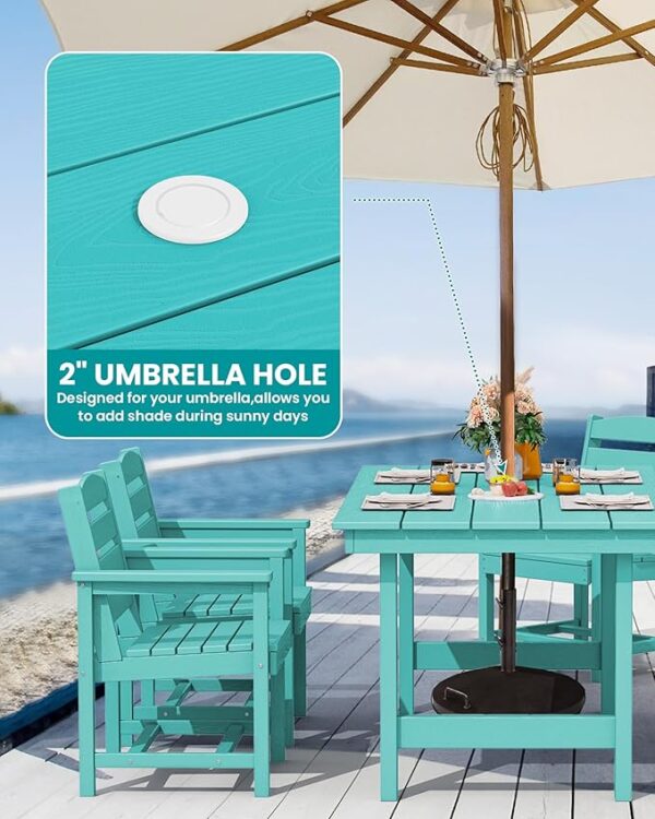 SERWALL 7-Piece Patio Dining Table Sets, Outdoor HDPE Dining Furniture Set with Umbrella Hole Cut-Out Table and 6 Chairs, All Weather Dining Set for Lawn, Garden, Backyard, Poolside, Aruba - Image 6