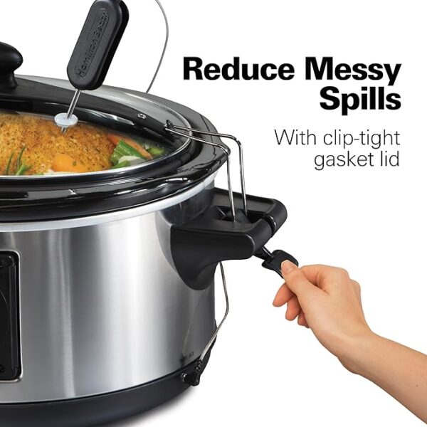 Hamilton Beach Portable 6 Quart Digital Programmable Slow Cooker Lock, Dishwasher Safe Crock & Lid, Set & Forget, Stainless Steel - Image 4