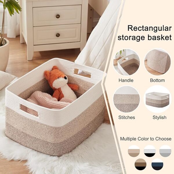 OIAHOMY Large Blanket Basket, Rectangle Woven Baskets for Storage, Nursery Blanket Basket Living Room-22”x17”x12”-Gradient Brown-OIAHOMY 4 Pack Storage Baskets for Organizing, Storage Bins for Shelves - Image 7