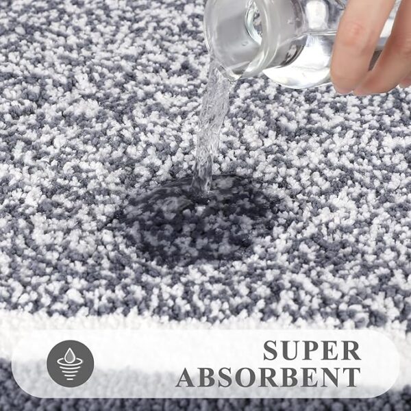 Pauwer Bathroom Rug Mat Set 3 Piece, Microfiber Shaggy Bath Set, Non-Slip Ultra Soft Carpet Mats, Absorbent with U-Shaped Toilet for Bathroom, Tub, Shower, Dark Grey - Image 6