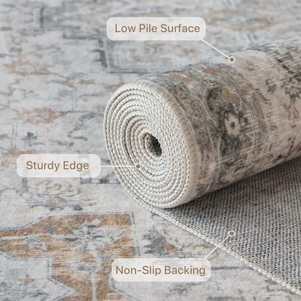 GENIMO 8x10 Area Rugs for Living Room, Machine Washable Non Slip Vintage Retro Rugs, Low Pile Lightweight Chenille Print Rug for Bedroom, Dining Room, Home Office, Light Taupe Brown - Image 7