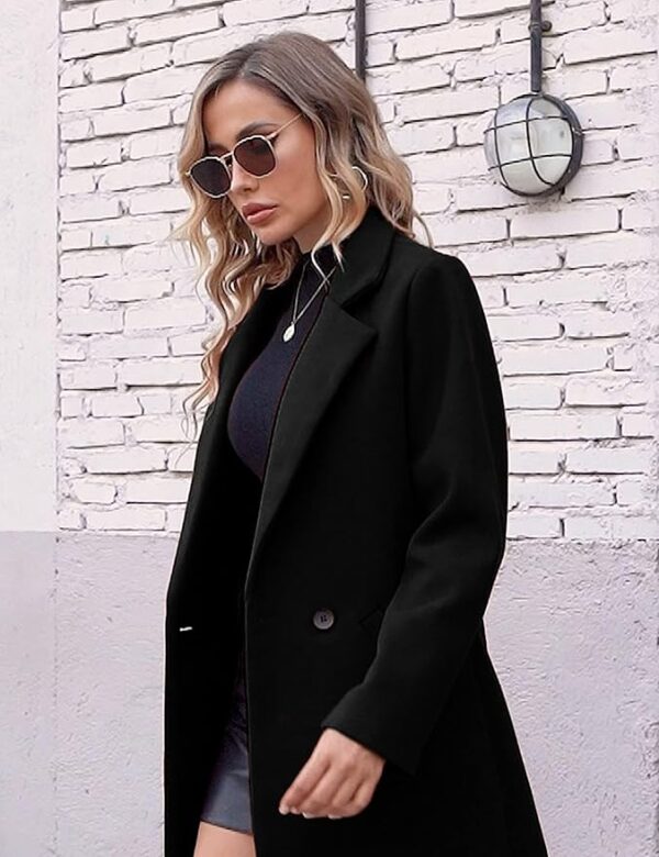 Hooever Women's Winter Wool Coat Casual Notch Lapel Single-Breasted Peacoat - Image 4