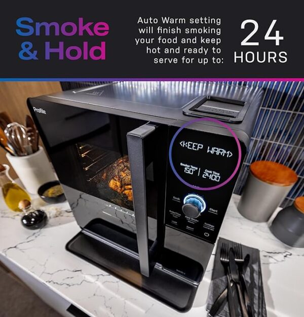 GE Profile™ Smart Indoor Pellet Smoker, with Active Smoke Filtration, 5 Smoke Control Settings, WiFi Connected, Electric, Countertop BBQ Appliance, Black - Image 3