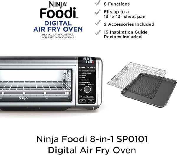 Ninja SP101 Digital Air Fry Countertop Oven with 8-in-1 Functionality, Flip Up & Away Capability for Storage Space, with Air Fry Basket, Wire Rack & Crumb Tray, Silver - Image 6