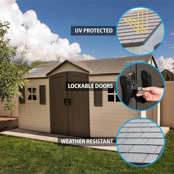 Lifetime 60079 Outdoor Storage Dual Entry Shed, 15 x 8 ft, Desert Sand - Image 5