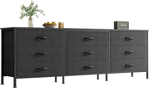 Huuger 63 Inch Dresser for Bedroom, Dresser for Closet with 9 Drawers, Large TV Stand for 55, 65, 70 Inch TV, Entertainment Center with Storage, Wide Long Dresser, Black