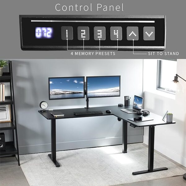 VIVO Electric Corner L-Shaped 63 x 55 inch Standing Desk, Height Adjustable, Memory Controller, Black Top Black Frame, DESK-E3CTB - Image 2