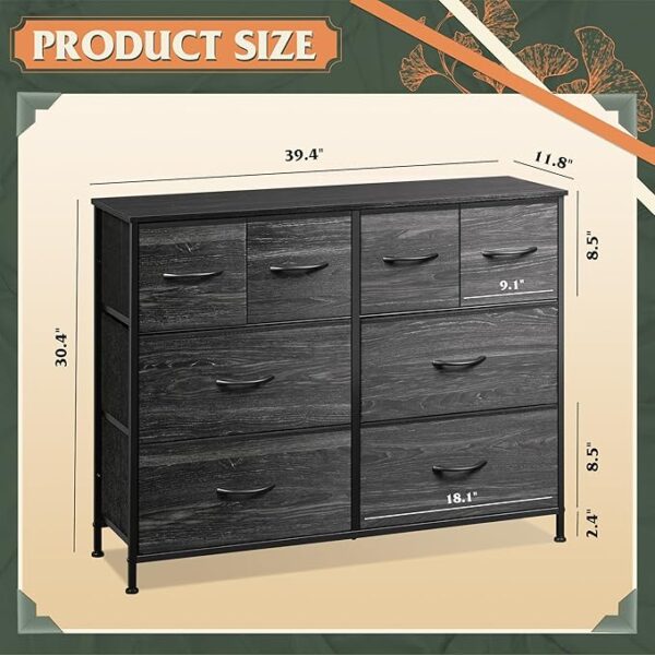 WLIVE Dresser for Bedroom with 8 Drawers, Wide Fabric Dresser for Storage and Organization, Bedroom Dresser, Chest of Drawers for Living Room, Closet, Hallway, Charcoal Black Wood Grain Print - Image 2
