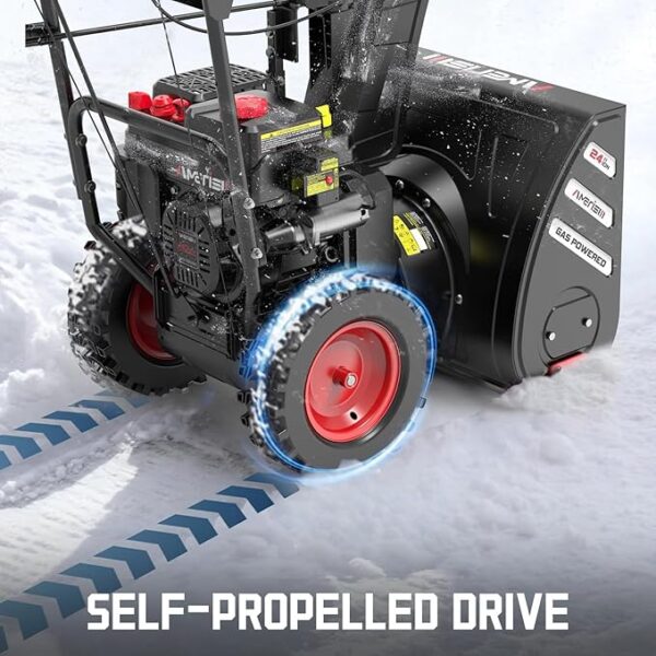 24-Inch 212cc Two-Stage Snow Blower Gas Powered with Electric Start, Self-Propelled Drive, LED Headlight, 13" Snow Tires - Image 5