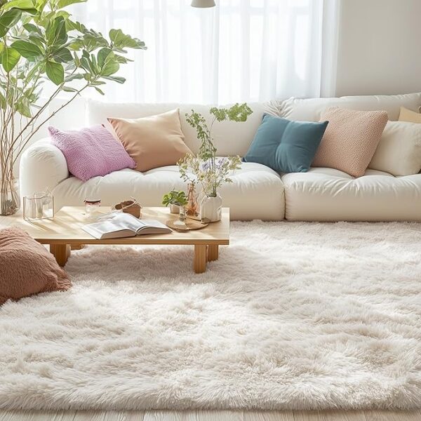 OLANLY 5x8 Machine Washable Large Area Rugs for Living Room, Bedroom, Soft Fluffy Shaggy Bedside Rug, Indoor Floor Carpet for Kids Girls and Boys, Dorms, Nursery, Home Decor Aesthetic, Ivory - Image 6