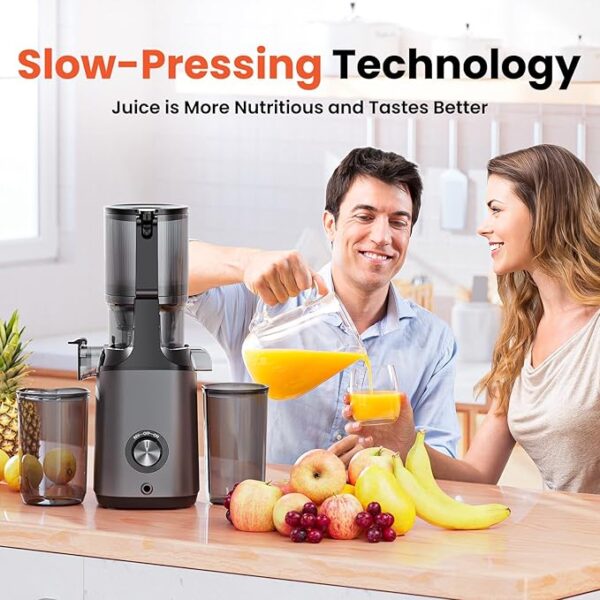 Cold Press Juicer, JoyBear Slow Masticating Machines with 5.3" Extra Large Feed Chute Fit Whole Fruits Vegetables Easy Clean Self Feeding Effortless for Batch Juicing, High Juice Yield, BPA Free 200W - Image 3