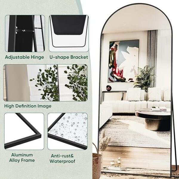 Antok Arched Full Length Mirror, 76"x34" Arched Floor Mirror, Glassless Mirror Full Length with Stand, Floor Mirror Freestanding, Wall Mounted Mirror for Bedroom Living Room, Black - Image 4