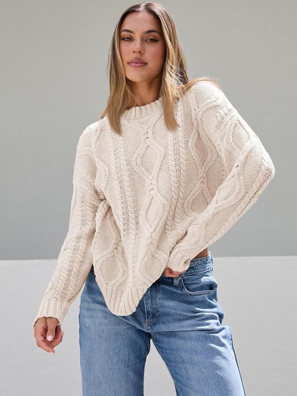 Trendy Queen Women's Oversized Cable Knit Crewneck Sweaters - Image 2