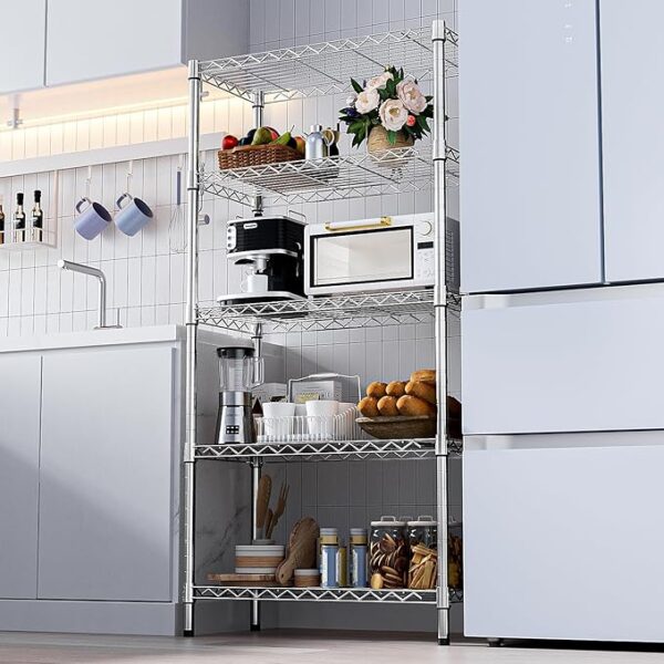 MZG 1250 lbs Steel Heavy Duty 5-Tier Utility Shelving Unit Steel Organizer Wire Rack for Home,Kitchen,Office,Chrome (13.7" D x 23.6" W x 62.4" H) - Image 4