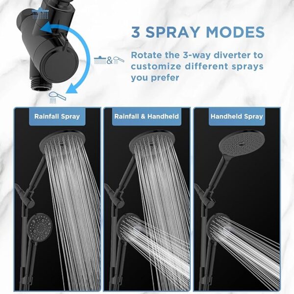 Dual Filtered Rain Shower Head Combo, High Pressure Handheld Shower Head with Adjustable Bar - Rainfall Shower Head And Showerhead with Filter for Hard Water - Removes Chlorine - Image 6