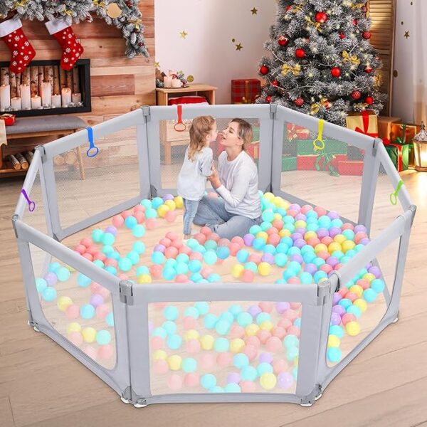 Dripex Foldable Baby Playpen, 71"×69" Play Pens for Babies and Toddlers, Safe Anti-Fall Play Yard with Gates, Baby Fence with Breathable Mesh, Indoor & Outdoor Kids Activity Center, Ash Grey - Image 3