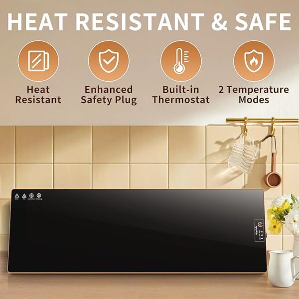 Extra Long 40”x12” - Electric Warming Tray，Home & Commercial Food Warmer with Thermostat and Full Surface Heating，Food Warming Mat for Parties Buffet，Gatherings，Gold Edge Handles Warming Mat for Food - Image 4