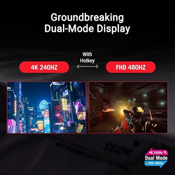 ASUS ROG Swift 32” 4K OLED Gaming Monitor (PG32UCDP) - WOLED, Dual Mode (4K 240Hz, FHD 480Hz), 0.03ms, G-SYNC Compatible, Custom Heatsink, AI Gaming, 99% DCI-P3,True 10-bit, USB-C 90W, 3yr Warranty - Image 4